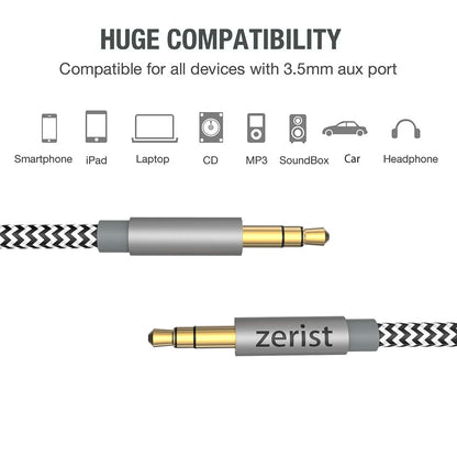 2 Pack 3.5Mm Stereo Audio Cable Extension Male to Male Nylon Braided 10Ft/3M  Tangle-Free AUX Cable for Headphones, Ipods, Iphones, Ipads, Home/Car Stereos and More (Black)