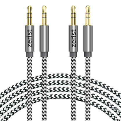 2 Pack 3.5Mm Stereo Audio Cable Extension Male to Male Nylon Braided 10Ft/3M  Tangle-Free AUX Cable for Headphones, Ipods, Iphones, Ipads, Home/Car Stereos and More (Black)